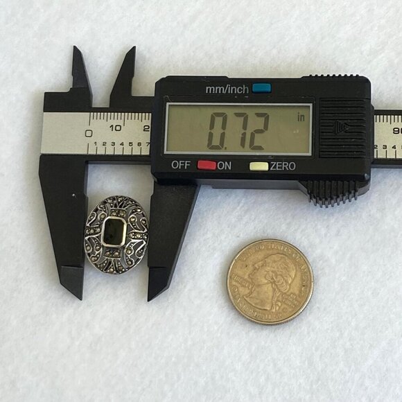 Sterling Silver 925 Dainty 0.89" Oval Black Onyx & Marcasite Brooch - Picture 13 of 16